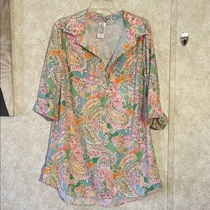 Crown & Ivy Orange Green Paisley Tunic Dress size L